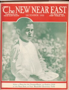 New Near East magazine cover featuring an orphan boy. Children were a popular cover theme.