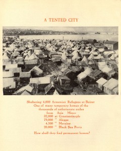 Tents in Beirut sheltering Armenian refugees in Syria. The photo in the magazine shows the tents located close to the seaside.
