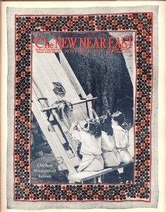 New Near East magazine cover featuring girls weaving on a loom