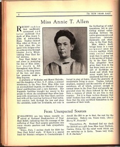 An article about Annie T. Allen and her work at the Near East Relief.