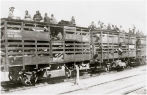 A photo of Armenians on a train seeking refuge at somewhere safe.