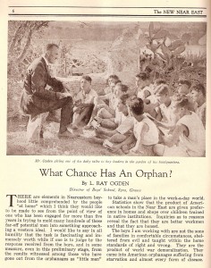 An article describes the chances an orphan has when being exposed to the American education in provided by the Near East Relief schools.