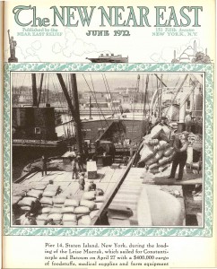 A cover of the New Near East magazine shows the ship that is sent with donated items to refugees in Constantinople.
