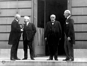 From left to right, Britain's David Lloyd George, Vittorio Emanuele Orlando of Italy, France's George Clemenceau, and Woodrow Wilson of the U.S.

 