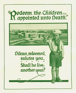 Flyer featuring a small boy named Dikran. Individual children were often used to put a human face on relief work.
