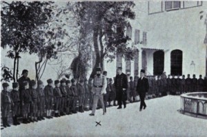 Djemal Pasha observing Turkified Armenian boys in Damascus, 1917.