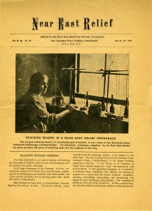 Near East Relief magazine produced for private circulation, July 1922, featuring a young woman making stoockings in the Near East Relief Armenian Girls' Industrial Orphanage in Constantinople
