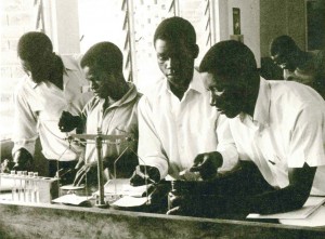 Students working in a Near East Foundation agricultural lab at Colby College, Malawi