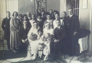 


Wedding of Near East Relief workers in Beirut. Rev. Joseph Beach and Rev. James E. Nicol officiated the double wedding ceremony of Marion Kerr to Roy King and Ann Frances Sproule to Alfred Bastress. Kerr, King, and Sproule were Near East Relief workers.



Marion Kerr recorded the names of the attendees on the back of the photograph (L-R):


Miss Inez Webster, Mrs. Arthur Bacon, Mrs. Charles Fowle, Mr. Arthur Bacon, Belle Dorman, Daisy Humphrey, Mrs. Elsa Kerr, Helen Clark (partly hidden), Mrs. Gannaway, Stanley E. Kerr (Marion's brother), Carol McAfee (partly hidden), Mary Francis Bacon, Mrs. F. Hoskins, and Rev. James E. Nicol. Azadouhi (Zadi) Gannaway, a former NER orphan, was the flower girl.



Image courtesy of Ellery Flynn.