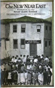 New Near East magazine cover showing children entering a building marked 