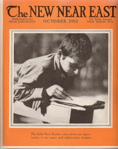 New Near East magazine cover featuring a studious orphan. This issue included a special supplement on the burning of Smyrna, which had happened the previous month. That event would shape Near East Relief's work for the foreseeable future.