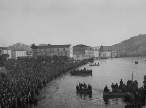 Men gather on the shores of Kavala to celebrate Epiphany