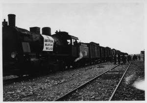 Near East Relief train with banner in Beirut.