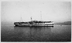 Refugee relief ship from H.C. Jaquith's collection. Given his role in the population exchange between Greece and Turkey, the ship may be carrying people bound for resettlement.