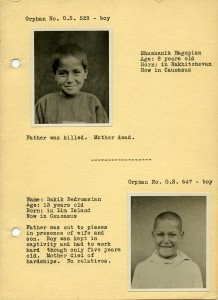 Page from a rare orphan booklet probably used for sponsorship. This page features Shushanik Hagopian and Bakik Bedrosian.