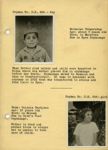 Page from a rare orphan booklet probably used for sponsorship. This page features Melanian Vahgarshag and Gulania Kardjian [sic]. You can read more about Gulania and the Karjian family in our Dispatch.
