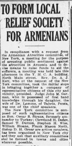 The Evening News article about relief society for Armenians