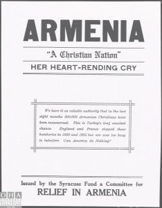 One of the posters issued by The Syracuse Fund, a chapter of American Committee for Armenian and Syrian Relief.