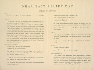 Service program from Near East Relief Day. NER used local churches and organizations to mobilize individual support by appealing to their sense of philanthropic duty.